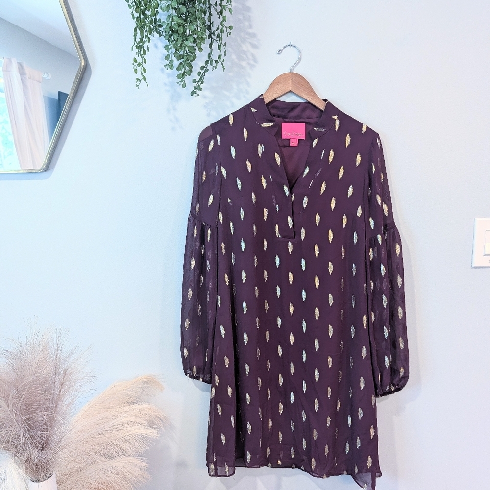 Lilly Pulitzer Shea Metallic Shift Silk Dress In Cabernet. Size 4